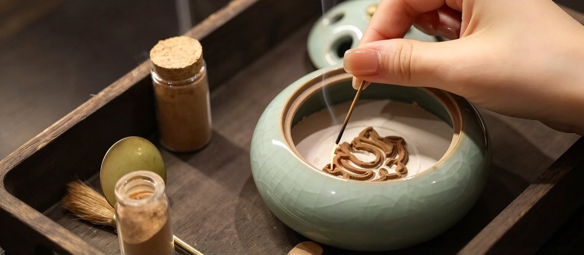 Detailed view of traditional Chinese incense seal craftsmanship